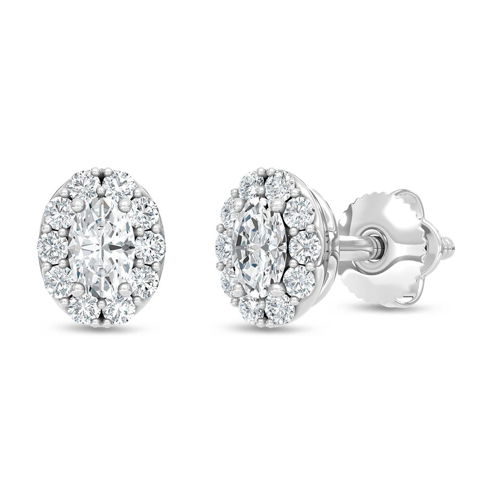 10K White Gold Lab Grown Oval and Round Diamond 1/3 Ct.Tw. Stud Earrings