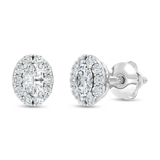 10K White Gold Lab Grown Oval and Round Diamond 1/3 Ct.Tw. Stud Earrings