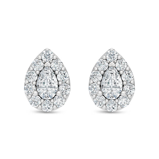 10K White Gold Lab Grown Pear and Round Diamond 1/3 Ct.Tw. Stud Earrings