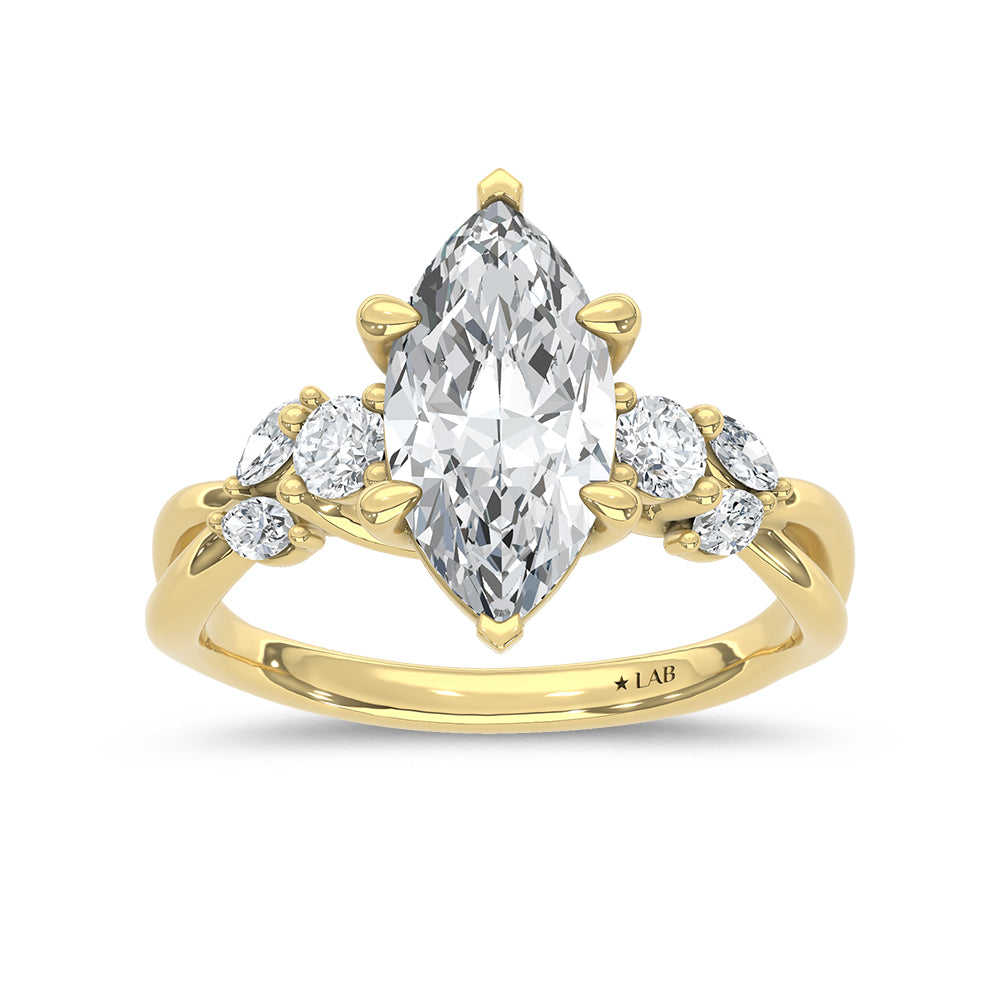 14K Yellow Gold Lab Grown Diamond 2 1/3 Ct.Tw. Maquise Shape Engagement Ring (Center 2 ct)
