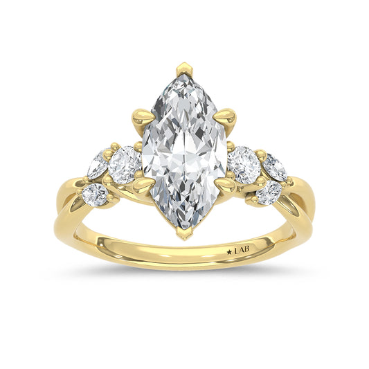 14K Yellow Gold Lab Grown Diamond 2 1/3 Ct.Tw. Maquise Shape Engagement Ring (Center 2 ct)