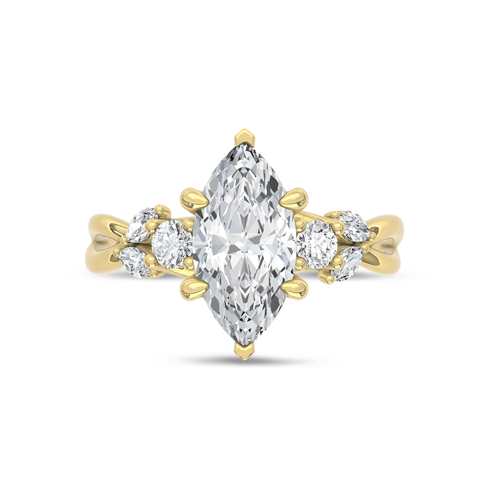 14K Yellow Gold Lab Grown Diamond 2 1/3 Ct.Tw. Maquise Shape Engagement Ring (Center 2 ct)
