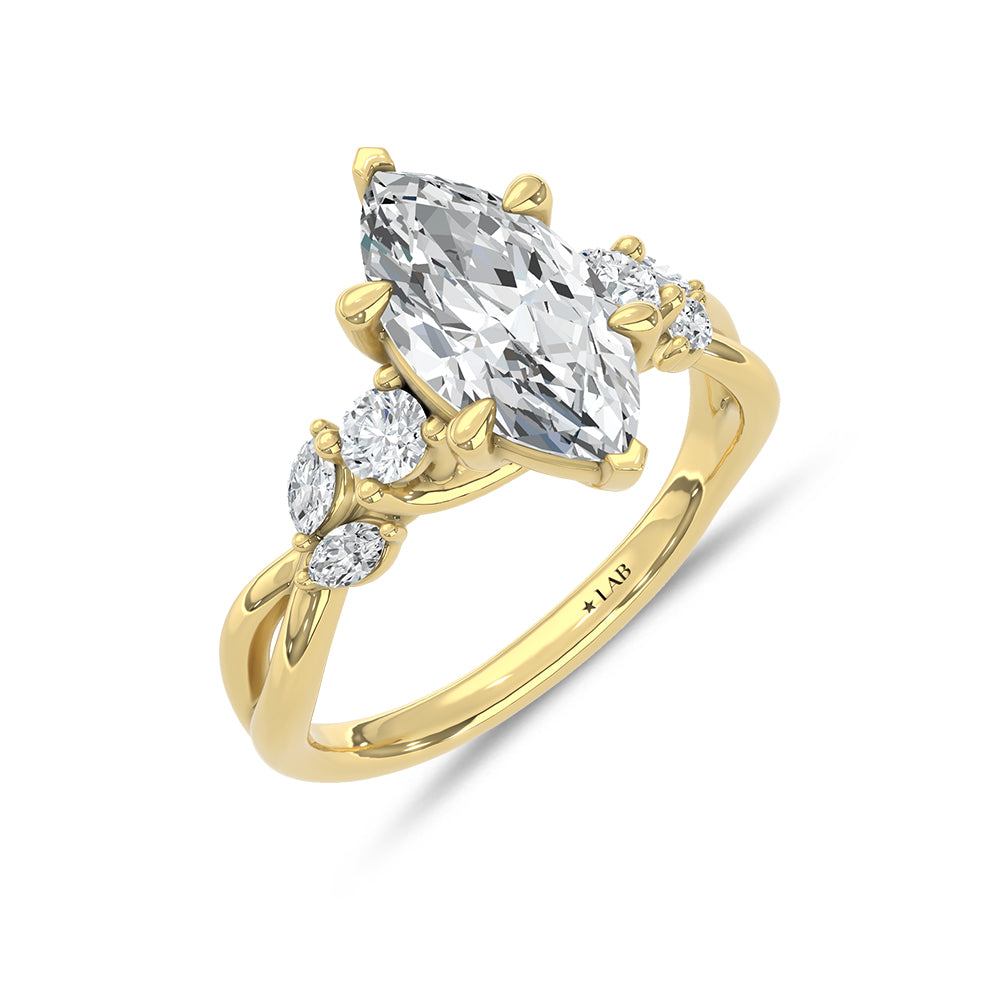14K Yellow Gold Lab Grown Diamond 2 1/3 Ct.Tw. Maquise Shape Engagement Ring (Center 2 ct)