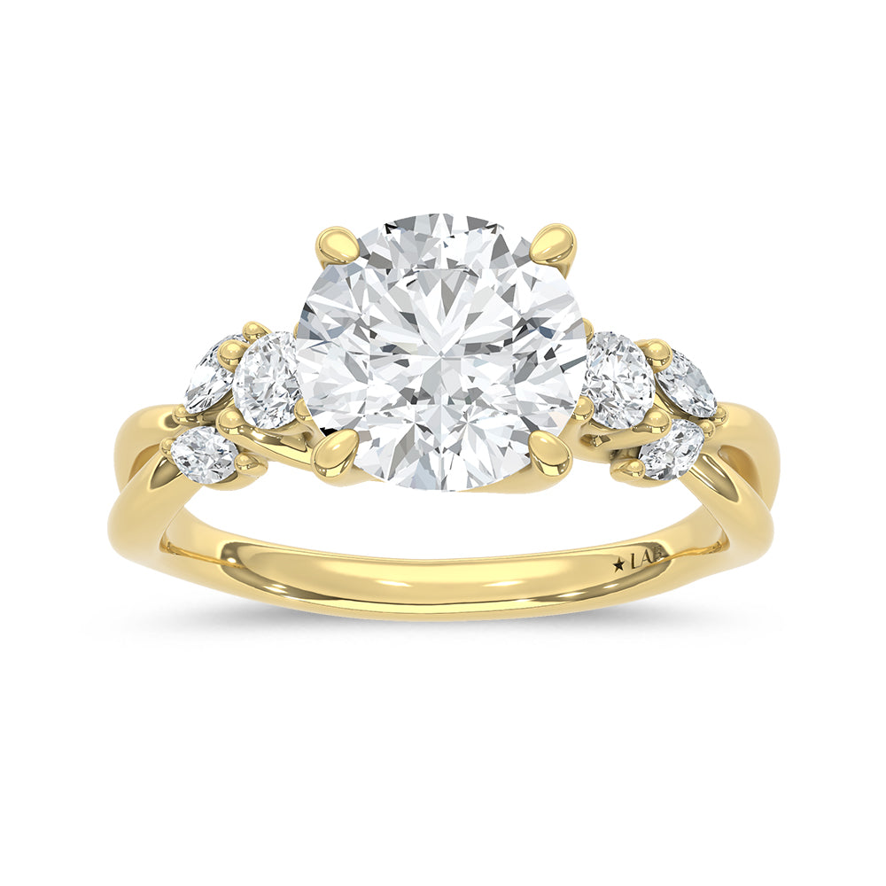 14K Yellow Gold Lab Grown Diamond 2 1/3 Ct.Tw. Round Shape Engagement Ring (Center 2 ct)