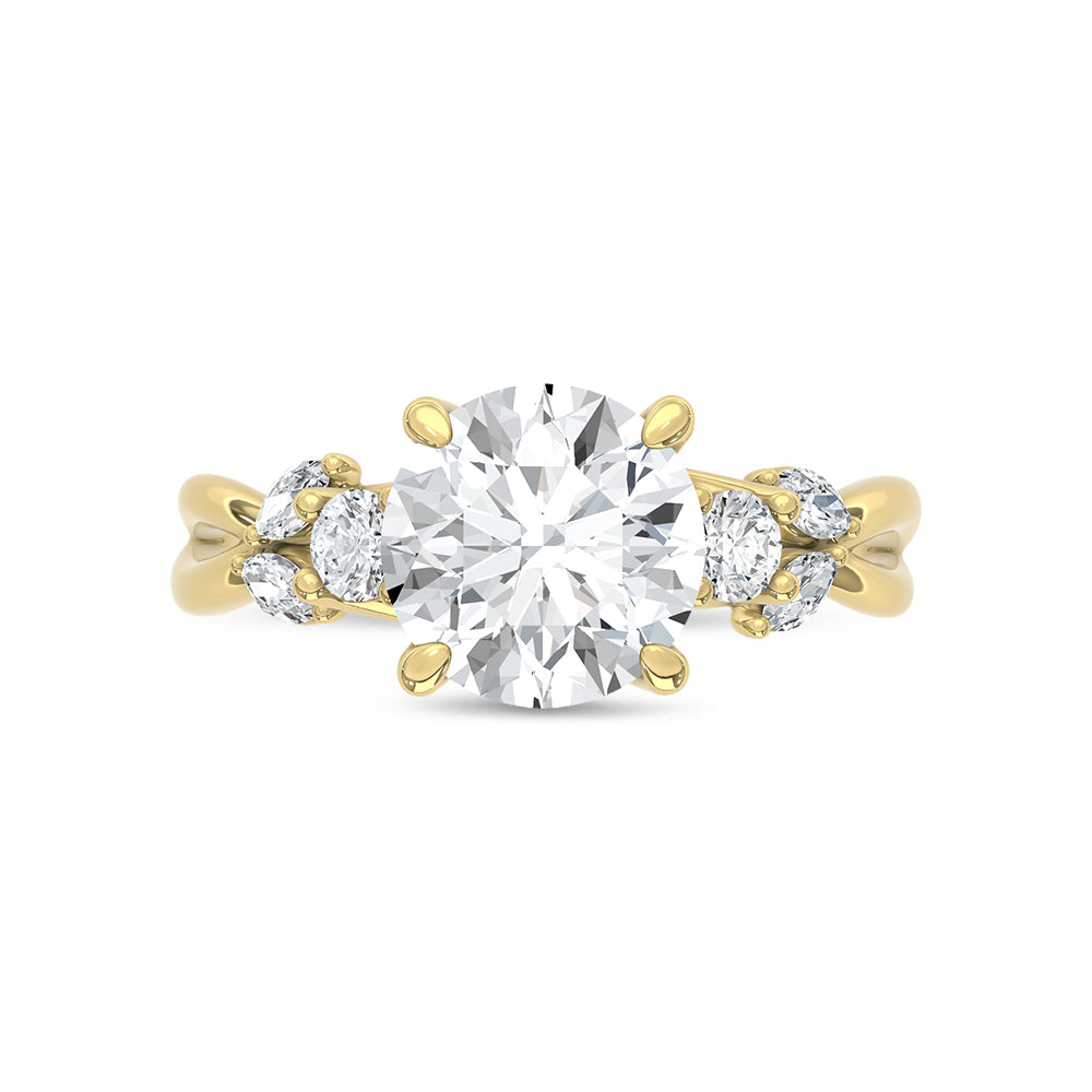 14K Yellow Gold Lab Grown Diamond 2 1/3 Ct.Tw. Round Shape Engagement Ring (Center 2 ct)
