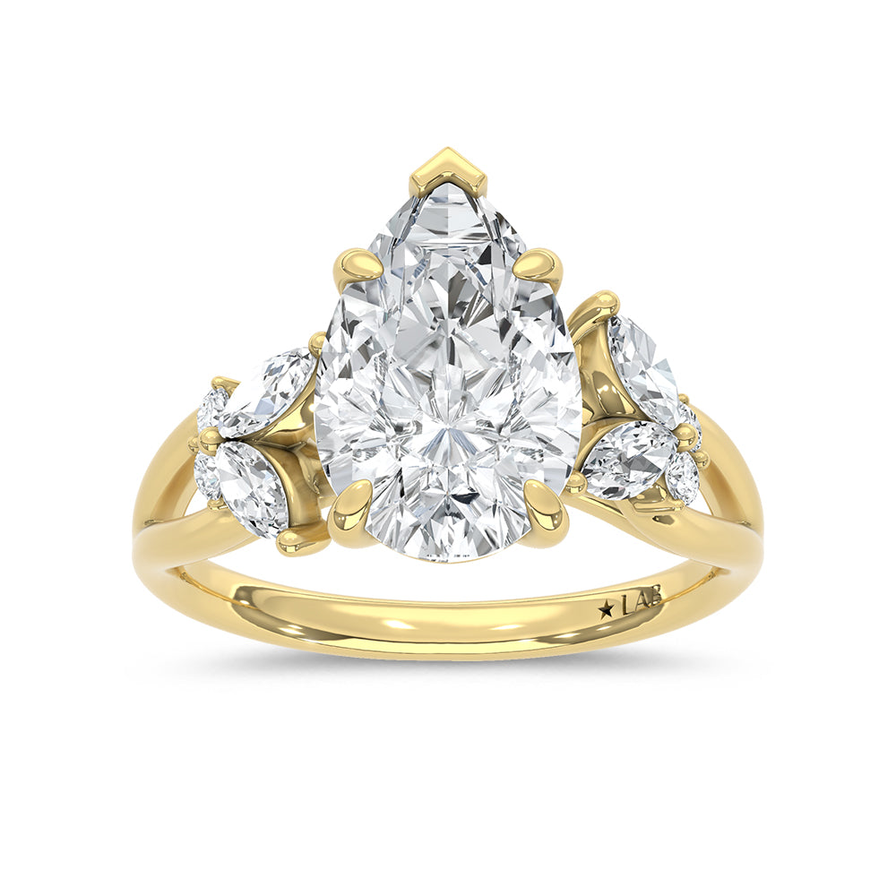14K Yellow Gold Lab Grown Diamond 2 1/3 Ct.Tw. Pear Shape Engagement Ring (Center 3 ct)