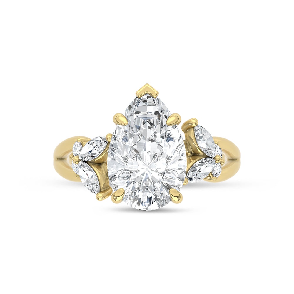 14K Yellow Gold Lab Grown Diamond 2 1/3 Ct.Tw. Pear Shape Engagement Ring (Center 3 ct)