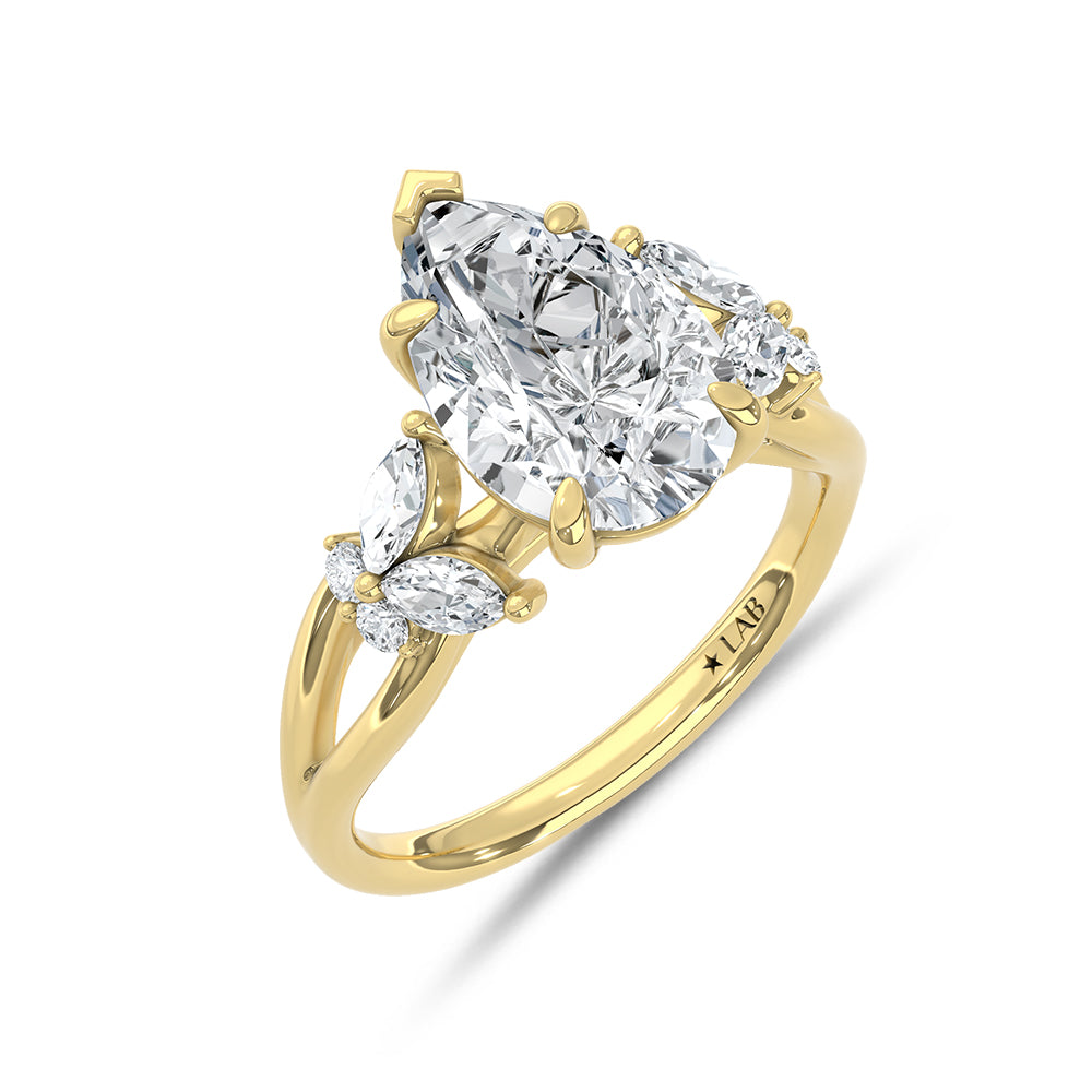14K Yellow Gold Lab Grown Diamond 2 1/3 Ct.Tw. Pear Shape Engagement Ring (Center 3 ct)