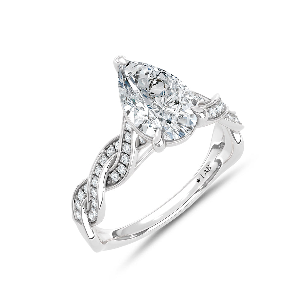 14K White Gold Lab Grown Diamond 2 1/5 Ct.Tw. Pear Shape Twisted Shank Engagement Ring (Center 2 ctw)
