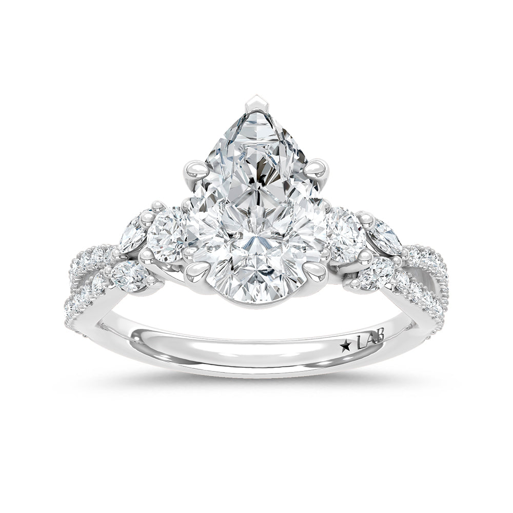 14K White Gold Lab Grown Diamond 2 1/2 Ct.Tw. Pear Shape Engagement Ring