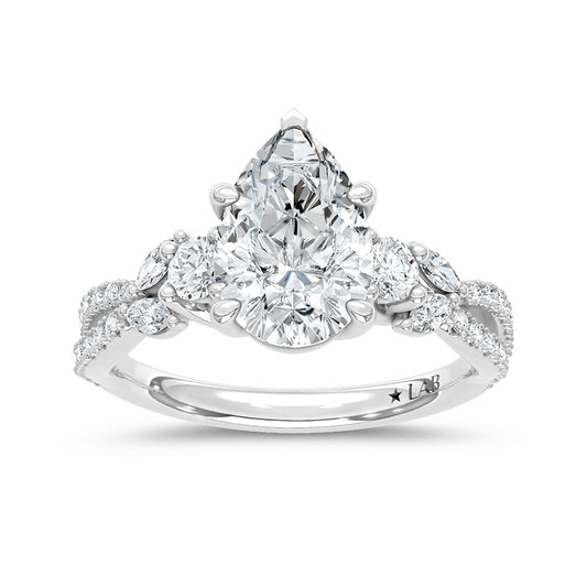 14K White Gold Lab Grown Diamond 2 1/2 Ct.Tw. Pear Shape Engagement Ring