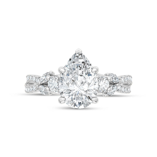 14K White Gold Lab Grown Diamond 2 1/2 Ct.Tw. Pear Shape Engagement Ring