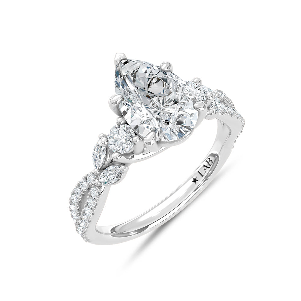 14K White Gold Lab Grown Diamond 2 1/2 Ct.Tw. Pear Shape Engagement Ring