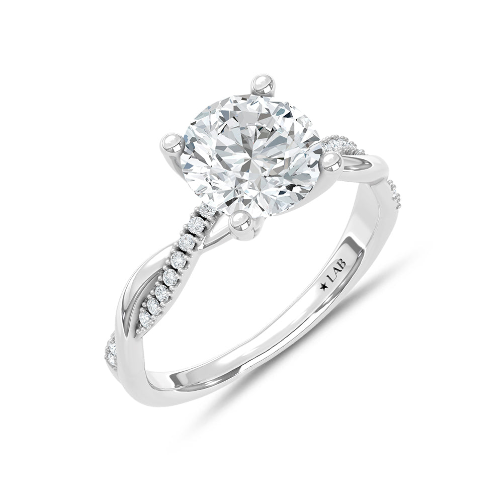 14K White Gold Lab Grown Diamond 2 1/5 Ct.Tw. Round Shape Engagement Ring (Center 2 ctw)