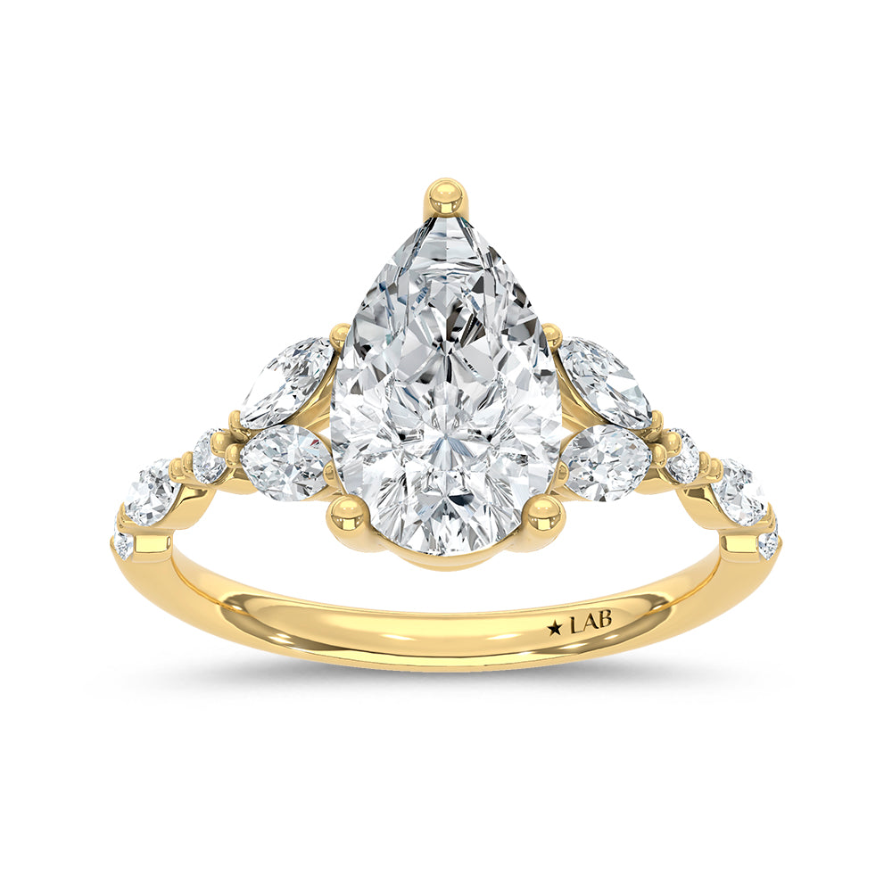 14K Yellow Gold Lab Grown Diamond 2 1/2 Ct.Tw. Pear Shape Engagement Ring  (Center 2 CTW)