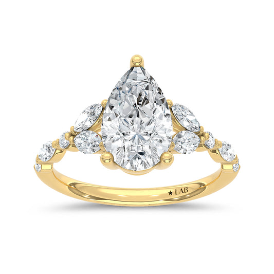 14K Yellow Gold Lab Grown Diamond 2 1/2 Ct.Tw. Pear Shape Engagement Ring  (Center 2 CTW)