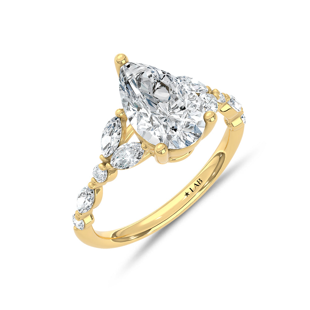14K Yellow Gold Lab Grown Diamond 2 1/2 Ct.Tw. Pear Shape Engagement Ring  (Center 2 CTW)