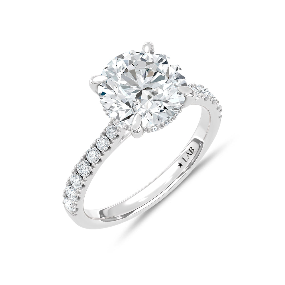 14K White Gold Lab Grown Diamond 3 3/8 Ct.Tw. Round Shape Engagement Ring