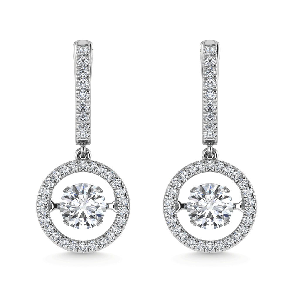 14K White Gold Lab Grown Diamond 1 7/8 Ct.Tw. Round Shape Shimmering Earrings (Center 3/4 ct)
