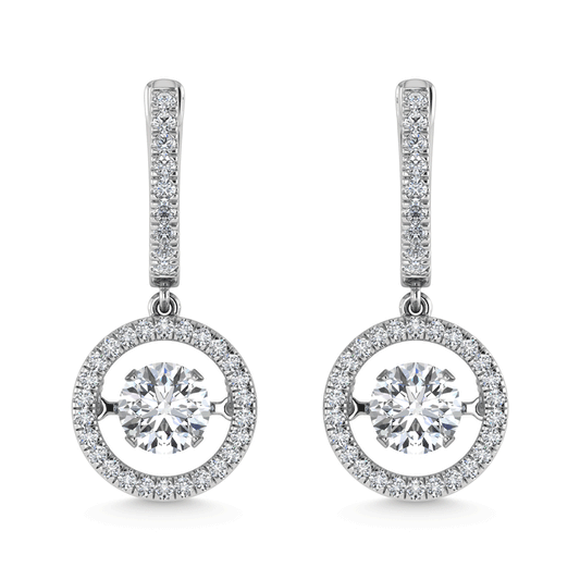 14K White Gold Lab Grown Diamond 1 7/8 Ct.Tw. Round Shape Shimmering Earrings (Center 3/4 ct)