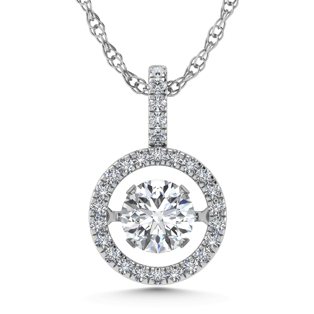 14K White Gold Lab Grown Diamond 5/8 Ct.Tw. Round Shape Shimmering Pendant (Center 1/2 ct)