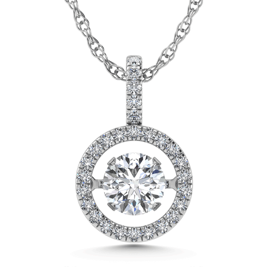 14K White Gold Lab Grown Diamond 5/8 Ct.Tw. Round Shape Shimmering Pendant (Center 1/2 ct)