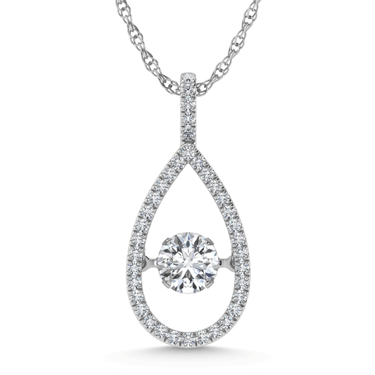 14K White Gold Lab Grown Diamond 5/8 Ct.Tw. Pear Shape Shimmering Pendant (Center 1/2 ct)