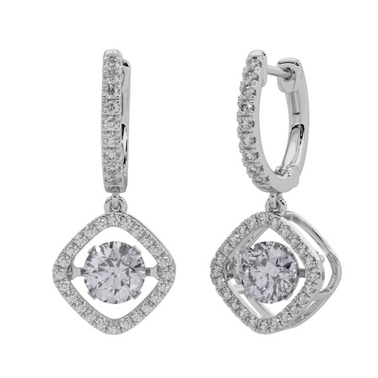 14K White Gold Lab Grown Diamond 7/8 Ct.Tw. Kite Shape Shimmering Earrings (Center 1/3 ct)