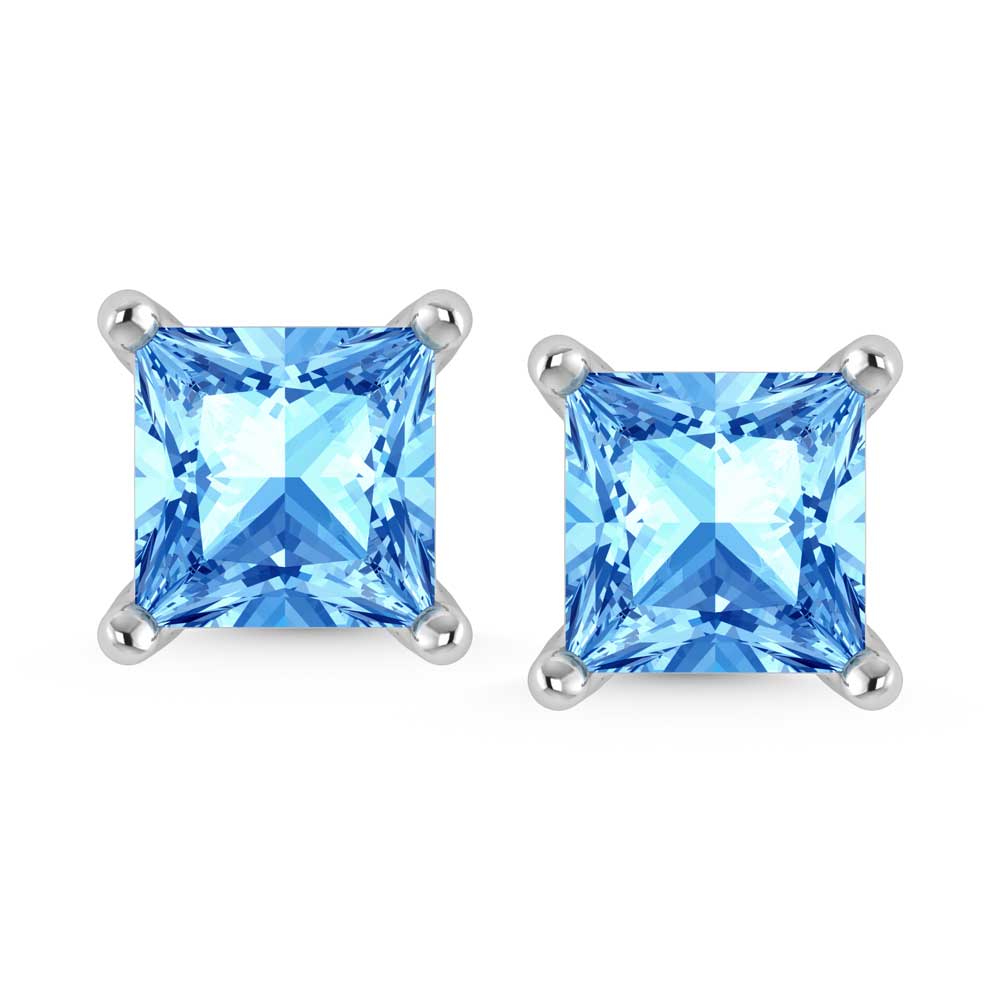 14K White Gold Lab Grown Blue Diamond 1 1/2 Ct.Tw. Princess Stud Earrings