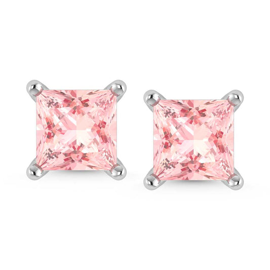 14K White Gold Lab Grown Pink Diamond 1 Ct.Tw. Princess Stud Earrings