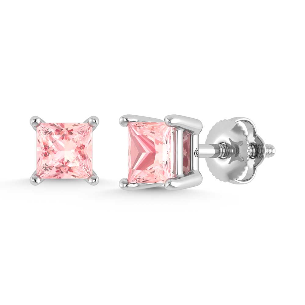 14K White Gold Lab Grown Pink Diamond 1 Ct.Tw. Princess Stud Earrings