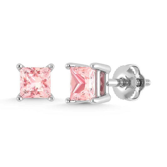 14K White Gold Lab Grown Pink Diamond 1 Ct.Tw. Princess Stud Earrings
