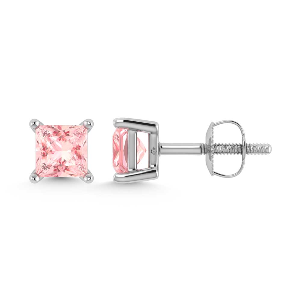 14K White Gold Lab Grown Pink Diamond 3/4 Ct.Tw. Princess Stud Earrings