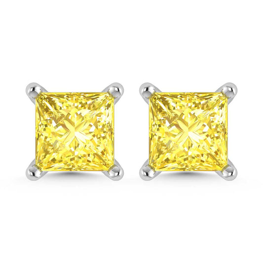 14K White Gold Lab Grown Yellow Diamond 3/4 Ct.Tw. Princess Stud Earrings