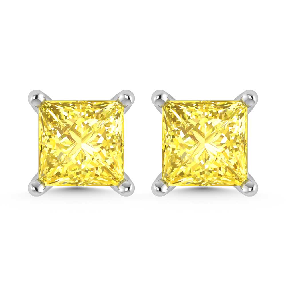 14K White Gold Lab Grown Yellow Diamond 1/2 Ct.Tw. Princess Stud Earrings