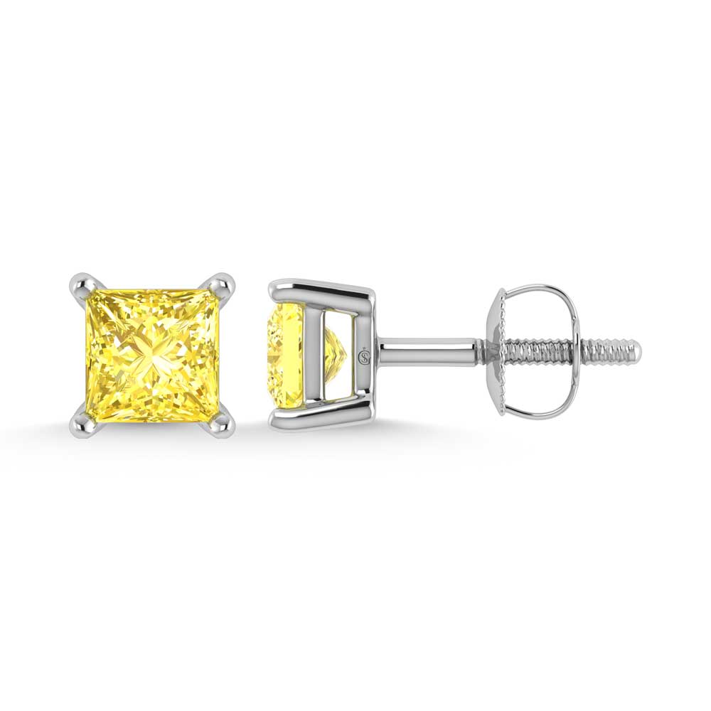 14K White Gold Lab Grown Yellow Diamond 3/4 Ct.Tw. Princess Stud Earrings