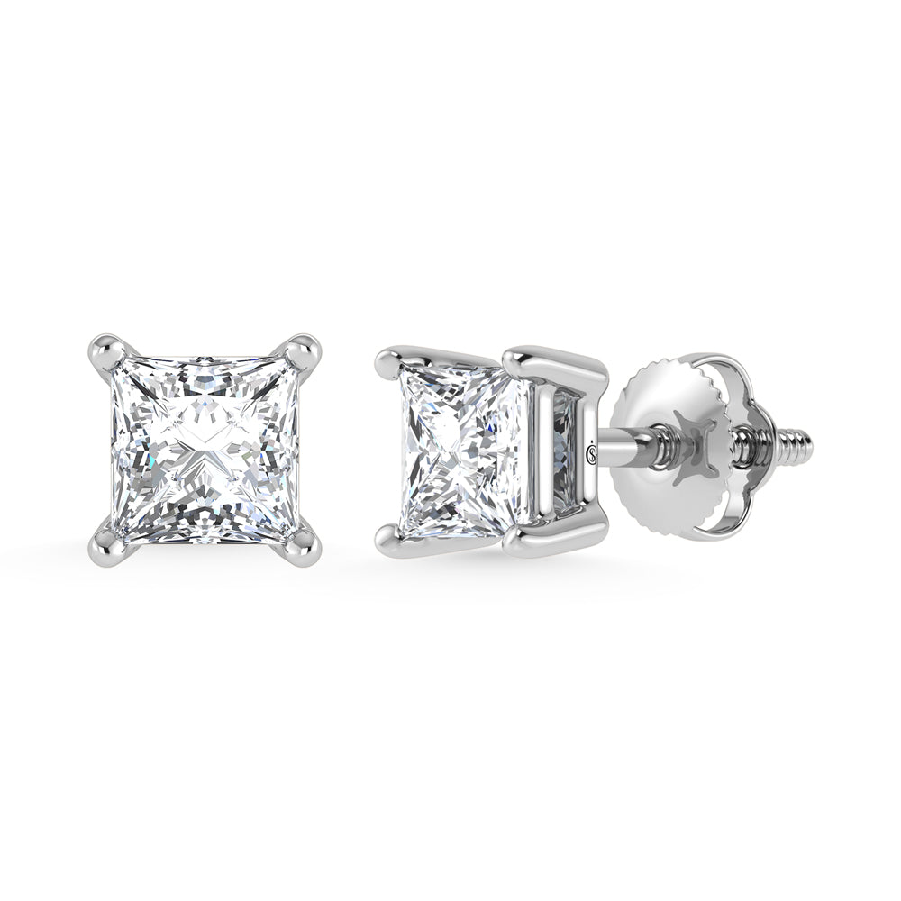 14K White Gold Lab Grown Diamond 2 Ct.Tw. IGI certified VS F+ Princess Stud Earrings (Available in 2ct to 4ct)