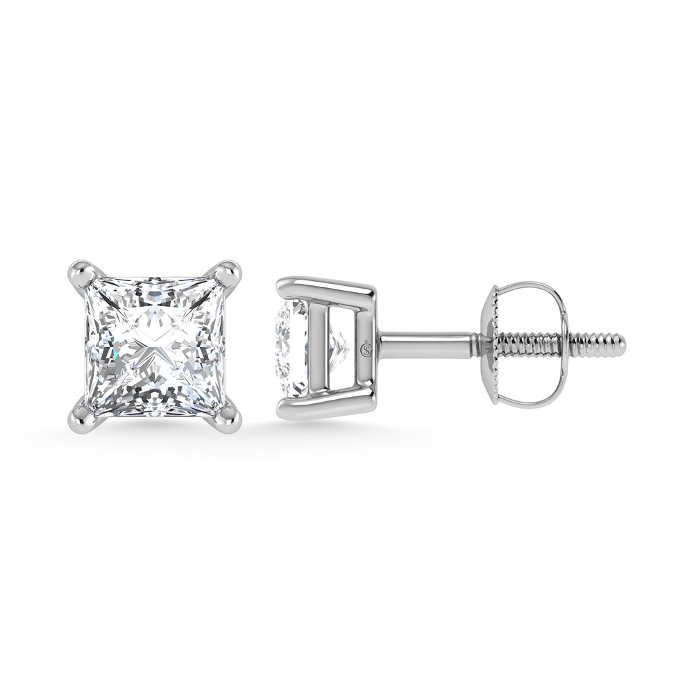 14K White Gold Lab Grown Diamond 3/4 Ct.Tw. Starlab Certified VS F+ Princess Stud Earrings (Available in 0.50ct to 1.50ct)