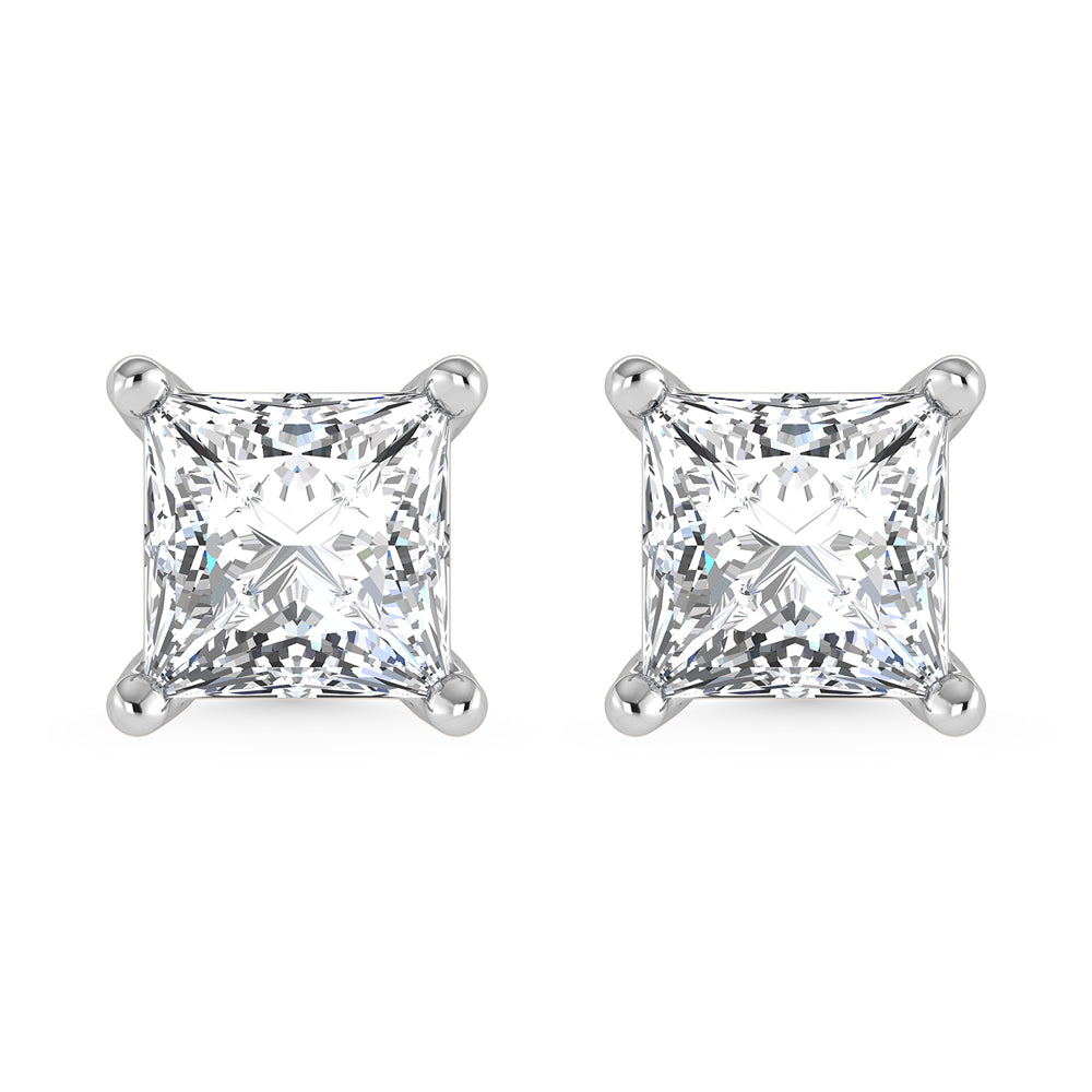 14K White Gold Lab Grown Diamond 1 Ct.Tw.  Starlab Certified VS F+ Princess Stud Earrings (Available in 0.50ct to 1.50ct)