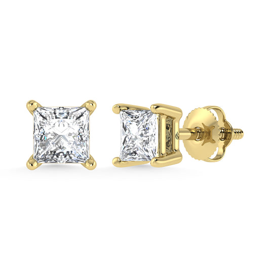 14K Yellow Gold Lab Grown Diamond 1/2 Ct.Tw. Starlab Certified VS F+ Princess Stud Earrings (Available in 0.50ct to 1.50ct)