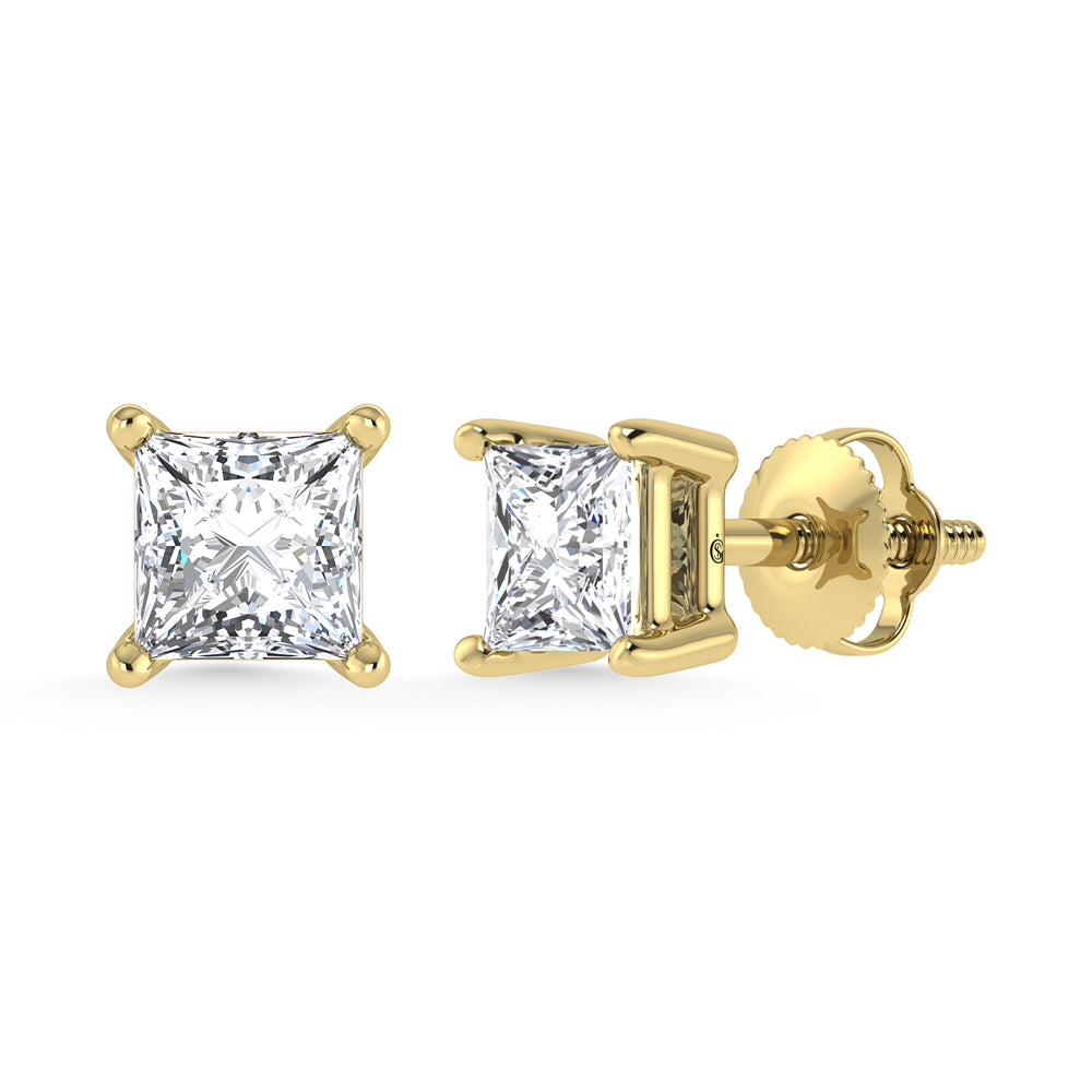 14K Yellow Gold Lab Grown Diamond 3/4 Ct.Tw. Starlab Certified VS F+ Princess Stud Earrings (Available in 0.50ct to 1.50ct)