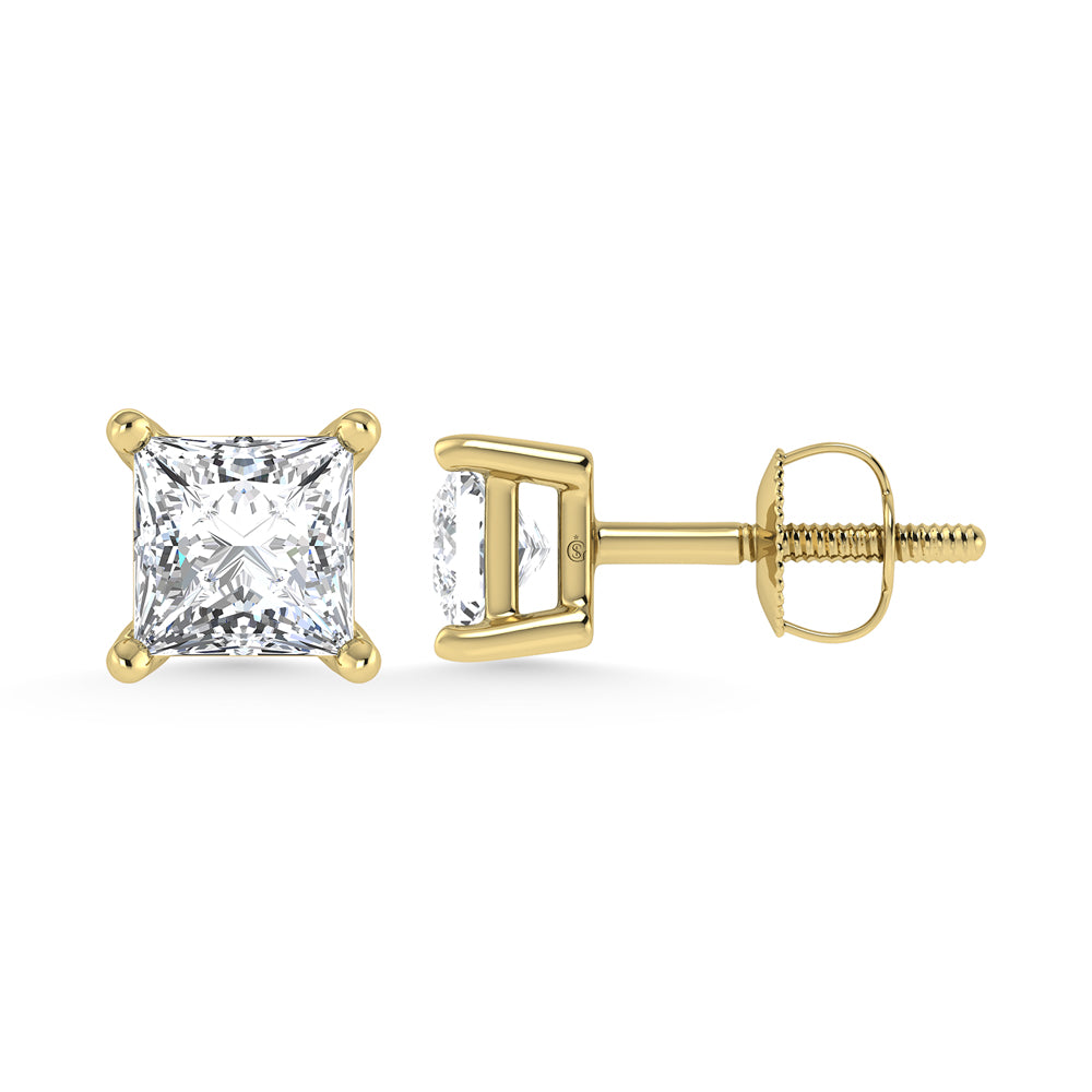 14K Yellow Gold Lab Grown Diamond 3/4 Ct.Tw. Starlab Certified VS F+ Princess Stud Earrings (Available in 0.50ct to 1.50ct)