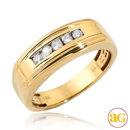 14KY 0.25CTW DIAMOND MENS 5-STONE CHANNEL SET BAND
