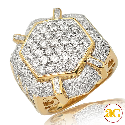 14KY 4.50CTW DIAMOND MENS HEXAGON SHAPED RING