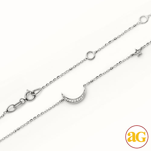 14KW 0.05CTW DIAMOND NECKLACE - CRESCENT MOON
