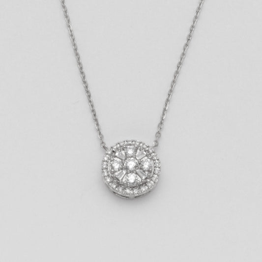 14KW 0.30CTW BAGUETTE DIAMOND ROUND CLUSTER