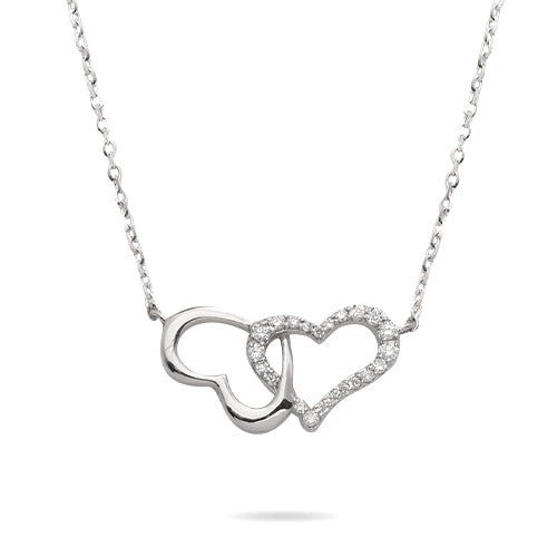 14KW 0.10CTW DIAMOND DOUBLE HEART NECKLACE