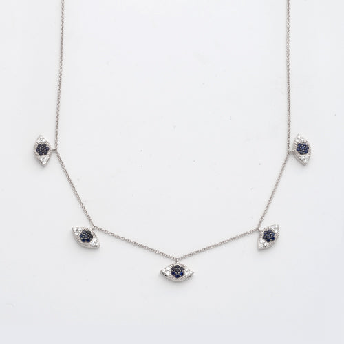 14KW 0.30CTW DIAMOND EVIL EYE NECKLACE W/