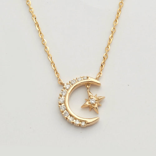 14KY 0.15CTW DIAMOND NECKLACE - CRESCEN MOON