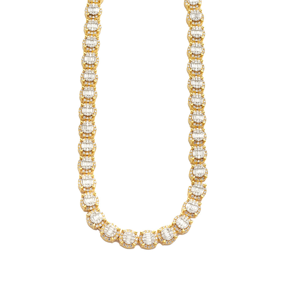 10KY+W 12.50CTW BAGUETTE DIAMOND CLUSTER NECKLACE